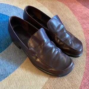 Franco Sarto black leather square toe slide on dress shoes
